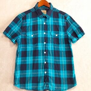 Roebuck & Co. Mens Short Sleeve Button Shirt Sz.L/Blue Plaid/RN#15099/Cotton